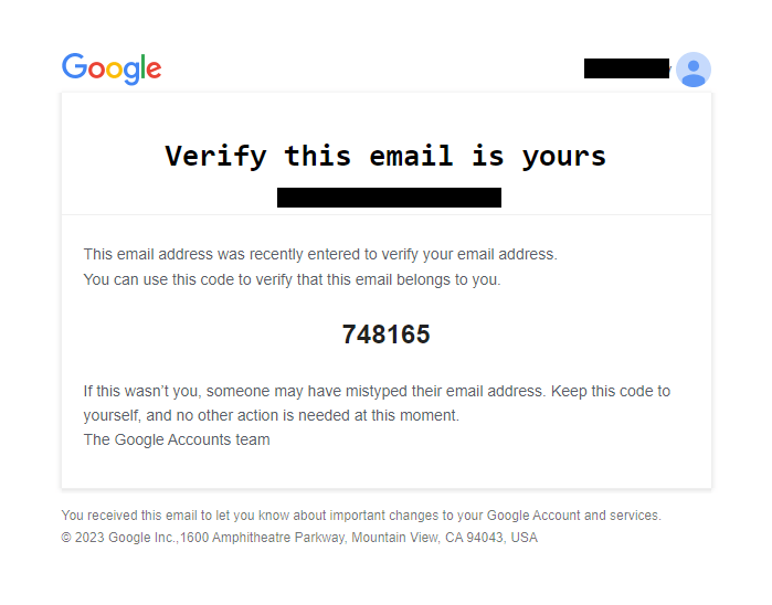 Verification email