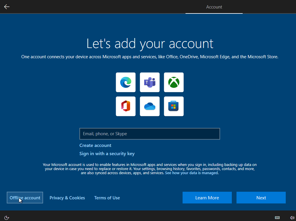 Select offline account