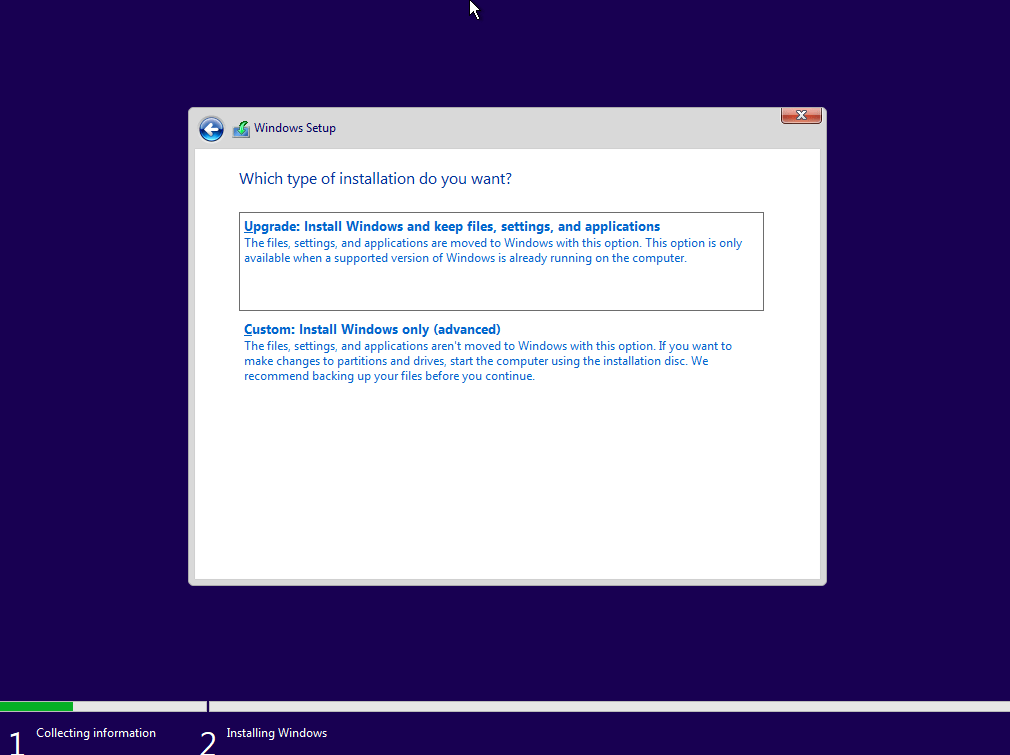Select type of installation