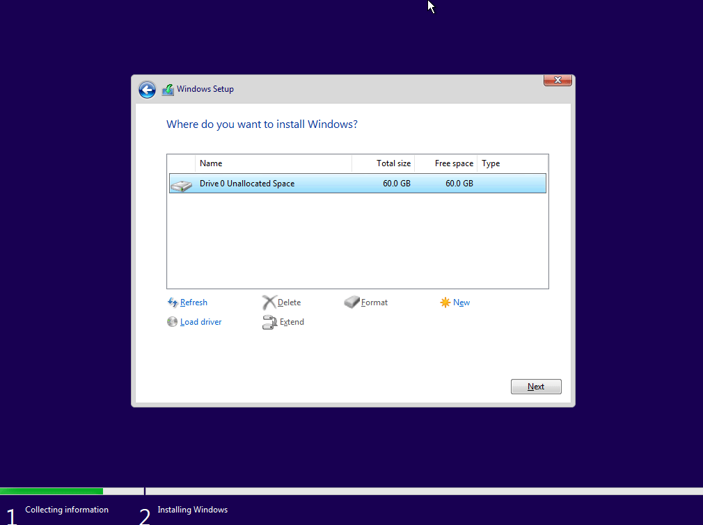 Select drive to install